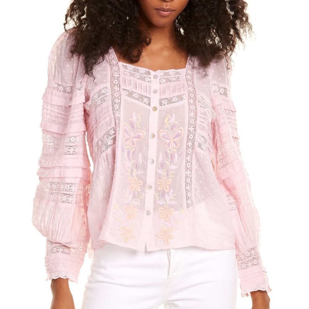 Loveshackfancy Loretta embroidered top blouse S